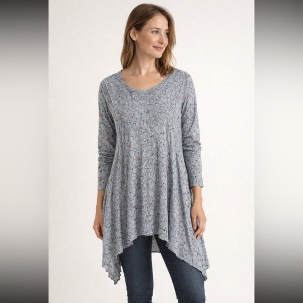 Grizas Linen Tunic Top Woman  Large Patterned Lightweight Asymmetrical Lagenlook